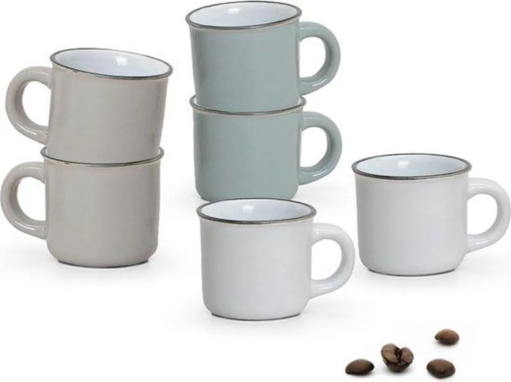 Lot de 6 tasses à espresso aspect émail en céramique moderne - 50 ml