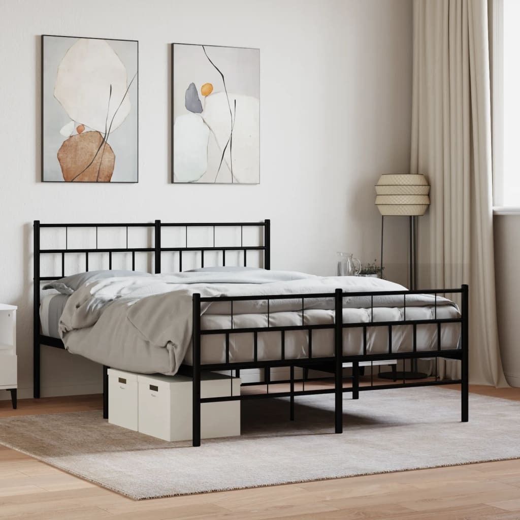 Möbel Bettgestell mit Kopf- und Fußteil Metall Schwarz 140x200 cm - Klassische Betten 355678