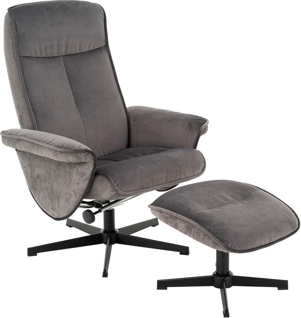 Relaxsessel mit Hocker - Dunkelgrau - Cordbezug - Produktbild 