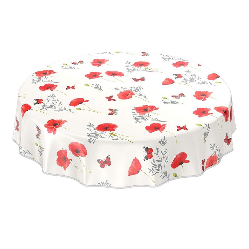 Wachstuch Tischdecke – Mohnblumen & Sonnenblumen Design | Rutschfest, Waschbar, Mit Fleece