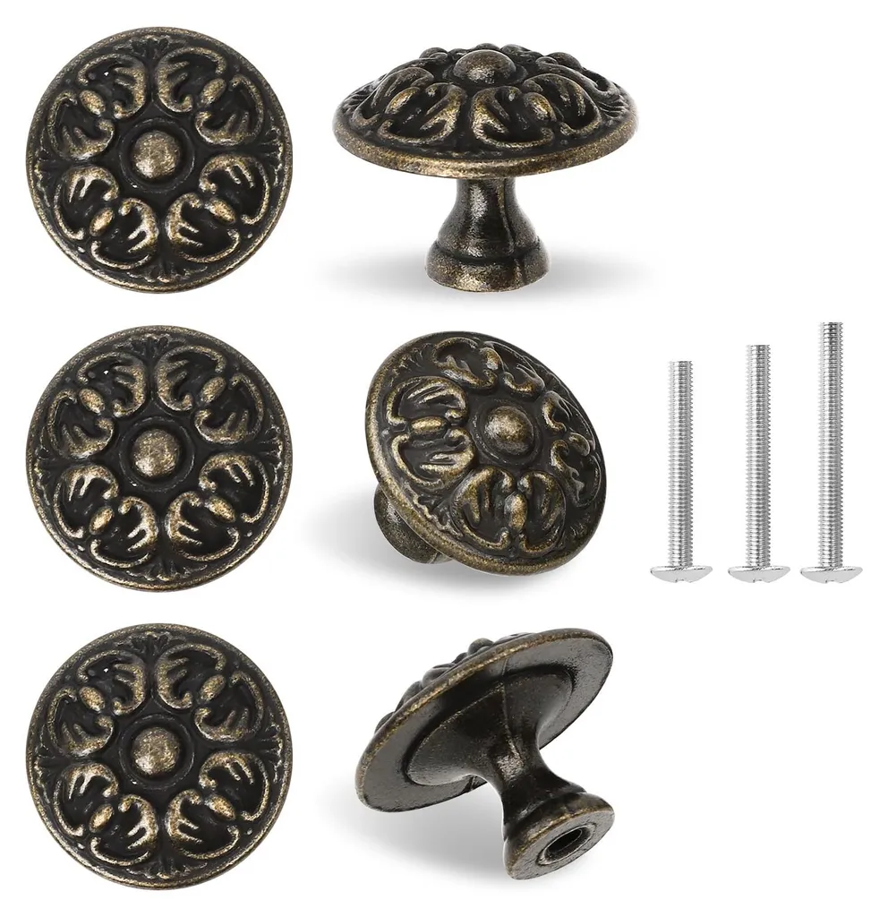 Poignée de tiroir vintage en laiton vieilli de 30 mm au motif floral
