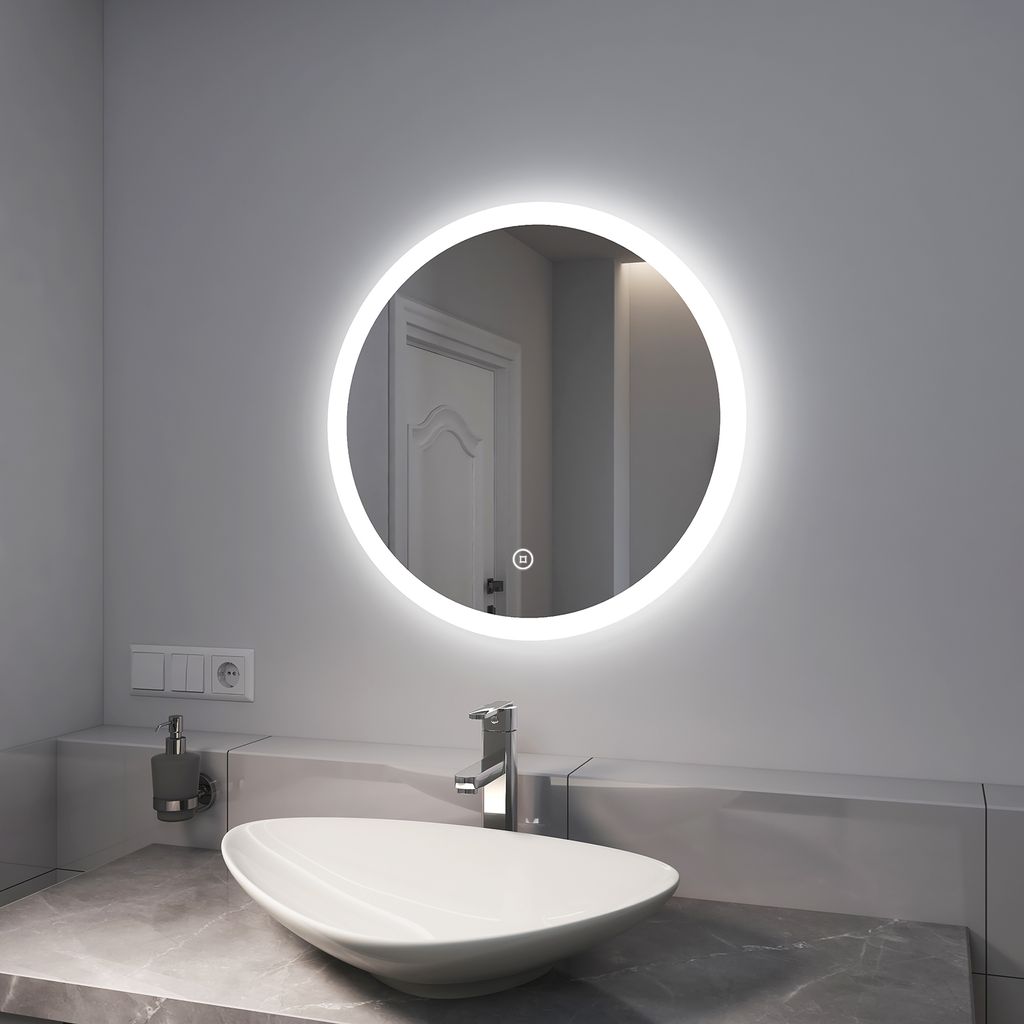 LED Rund Badspiegel Touch mit 3 Lichtfarben Beleuchtung Badezimmerspiegel 60cm 