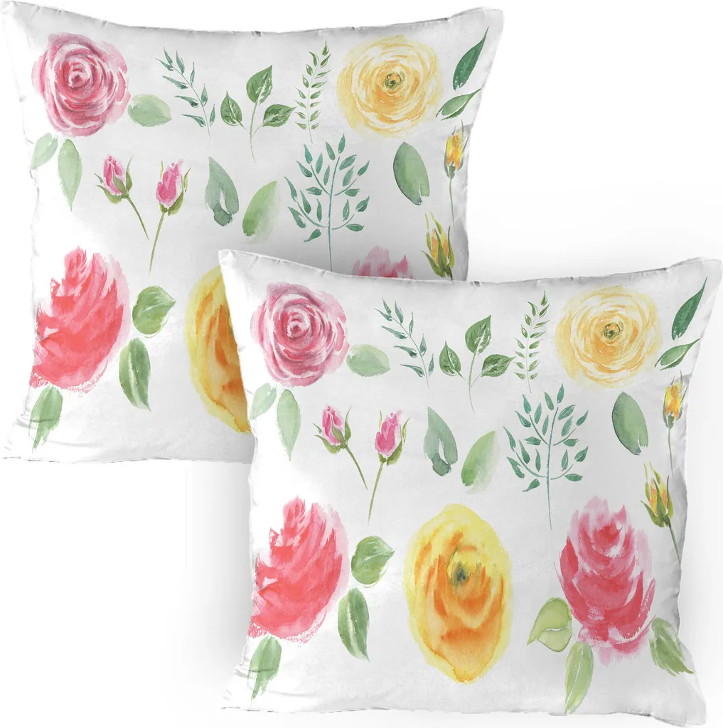 ABAKUHAUS Federa per cuscino Vintage Rose Confezione da 2, illustrazione floreale ripetitiva ad acquerello, federa decorativa stampata, 80x80 cm, multicolore
