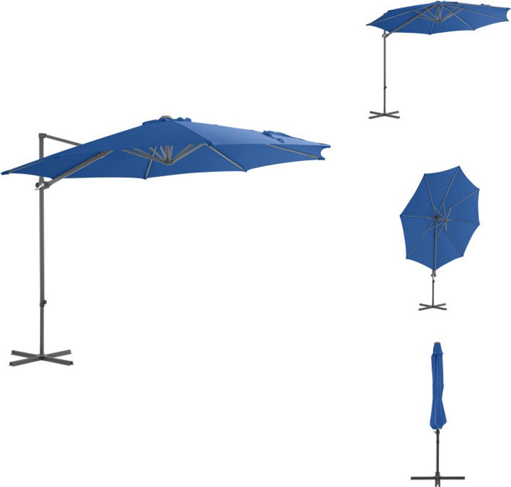vidaXL Ampelschirm mit Stahlmast Azurblau 300 cm - Sonnenschirme & Sonnenschutze