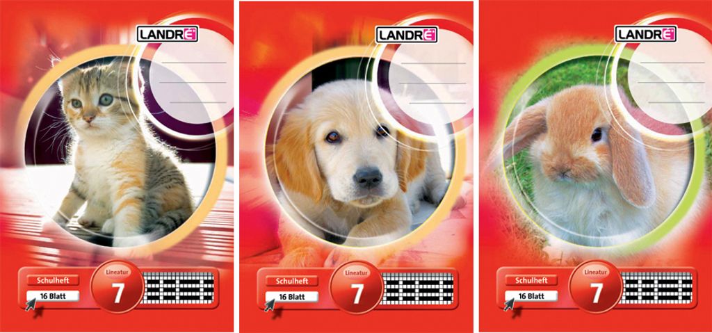 LANDRÉ Schulheft DIN A4 Lineatur 7 / 7mm kariert 16 Blatt zufälliges Motiv 1 Stk