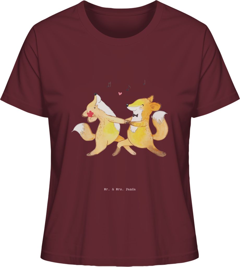 Mr. & Mrs. Panda Kurzarmshirt Damen Füchse Salsa tanzen Größe S - Burgundy - Geschenk, Oberteil, Tanzkurs, T-Shirt für Frauen, Tanzschule, Basic