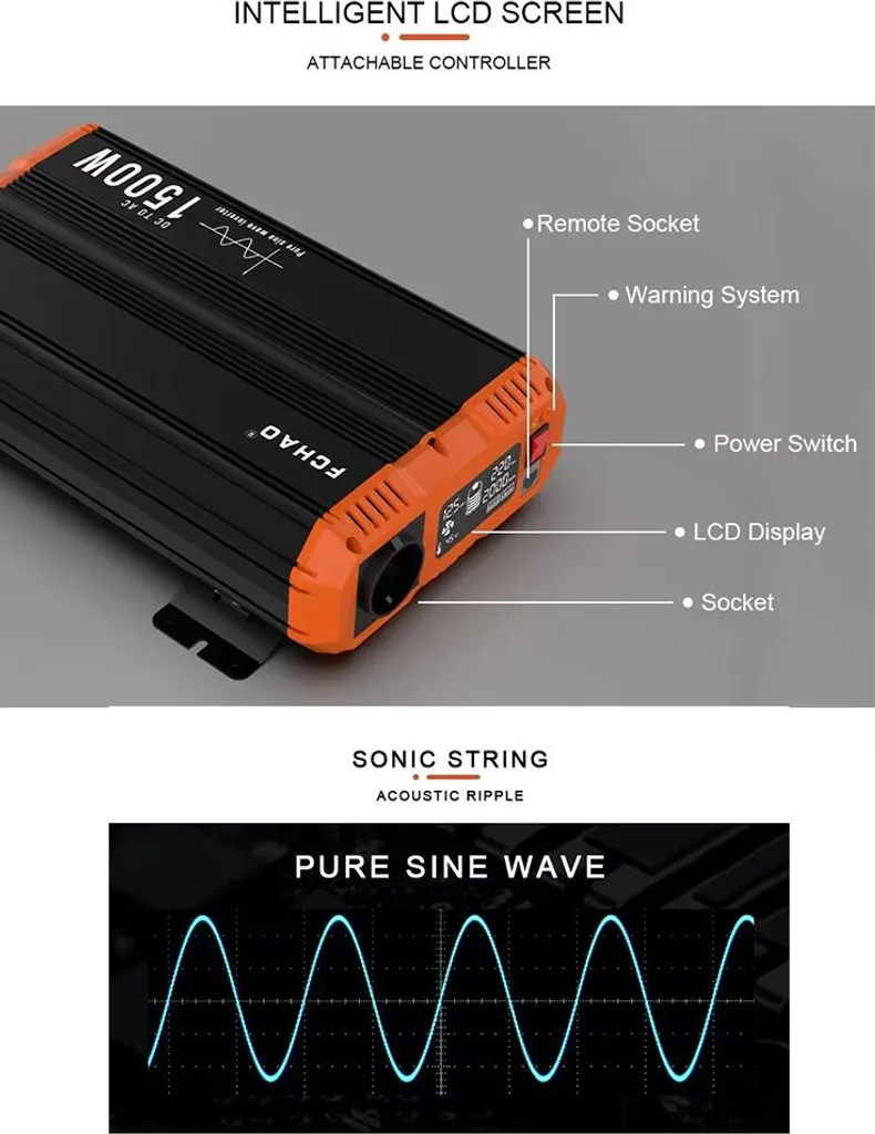 Onduleur 12V 1500W Pur Sinusoïdal Haute Performance avec Commande à Distance - 4
