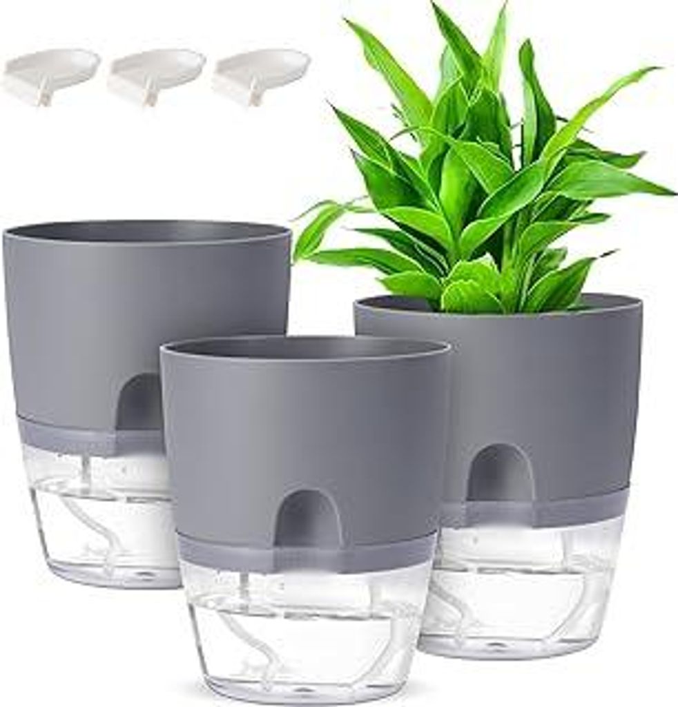 GuKKK 3 Packs Blumentopf Selbstbewässernd Kräutertopf Küche Set, 15.3cm Pflanzentopf mit Bewässerungssystem, Übertopf mit Untersetzer, Blument...