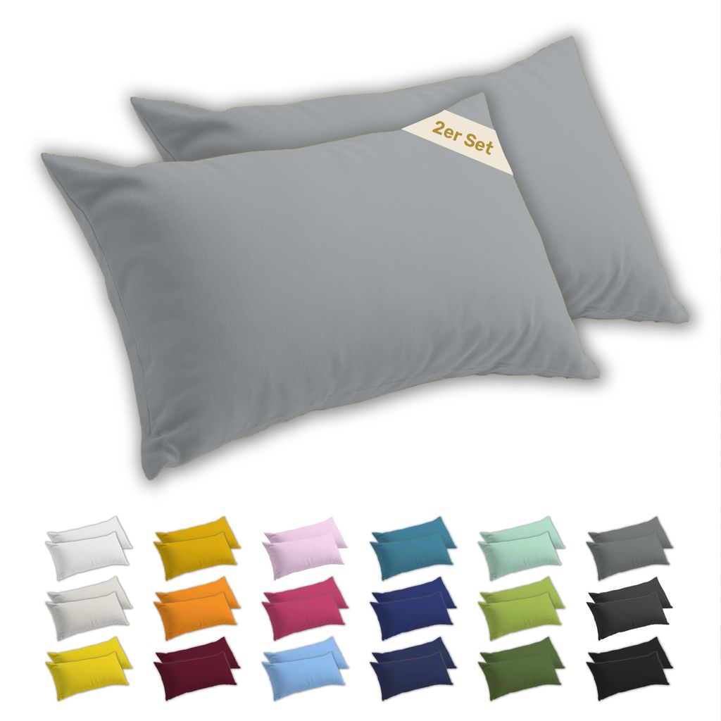 Lavea 2er Set Kissenbezug 40x80 cm, 100% Baumwolle Jersey, YKK-Reißverschluss, Silber