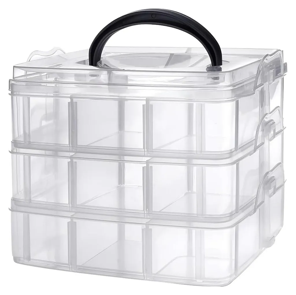 Boîte Rangement Transparente 3 Niveaux Empilables - Petite Quincaillerie
