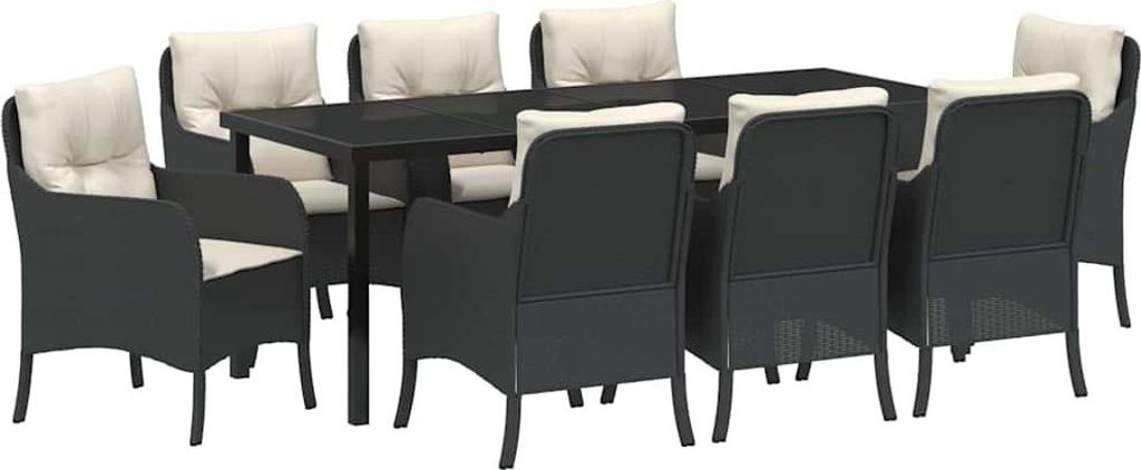 Garten Essgruppe mit Kissen 9 pcs Schwarz Poly-Rattan