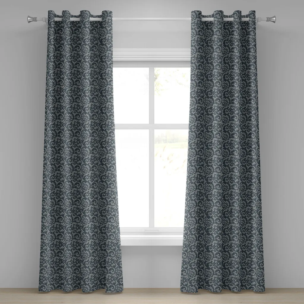 Rideau à œillets ABAKUHAUS bleu sarcelle motif floral vintage 280x175 cm