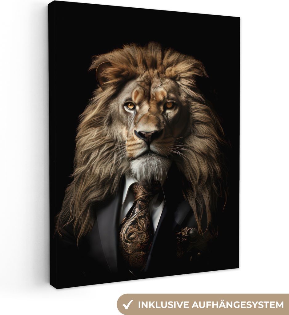 MuchoWow - Leinwandbilder - Löwe - Porträt - Schwarz - Tier, Wandbild, Wanddeko Bilder Wohnzimmer, 30x40 cm
