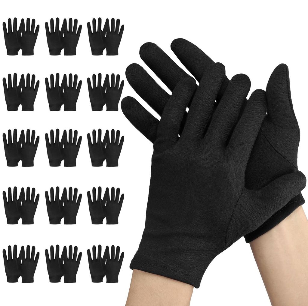 Schwarze Baumwollhandschuhe – 20 Paar (40 Stück) – Kleine Arbeitshandschuhe (20 cm) für Damen – Baumwollhandschuhe für Rezeptionistinnen ...