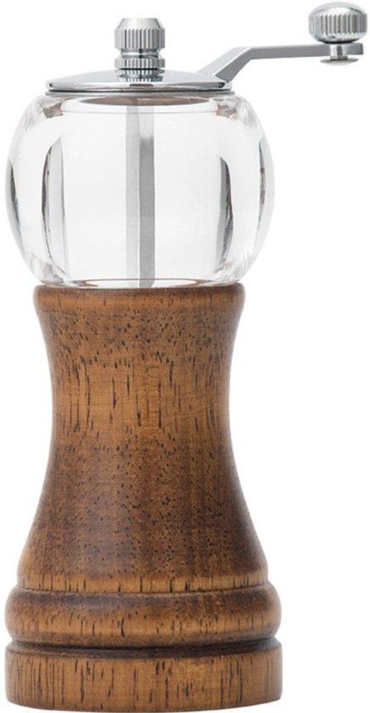 Klassische handbetriebene Mühle für gerösteten schwarzen Pfeffer, Holz, Acryl, Keramikmesser, Metallgriff