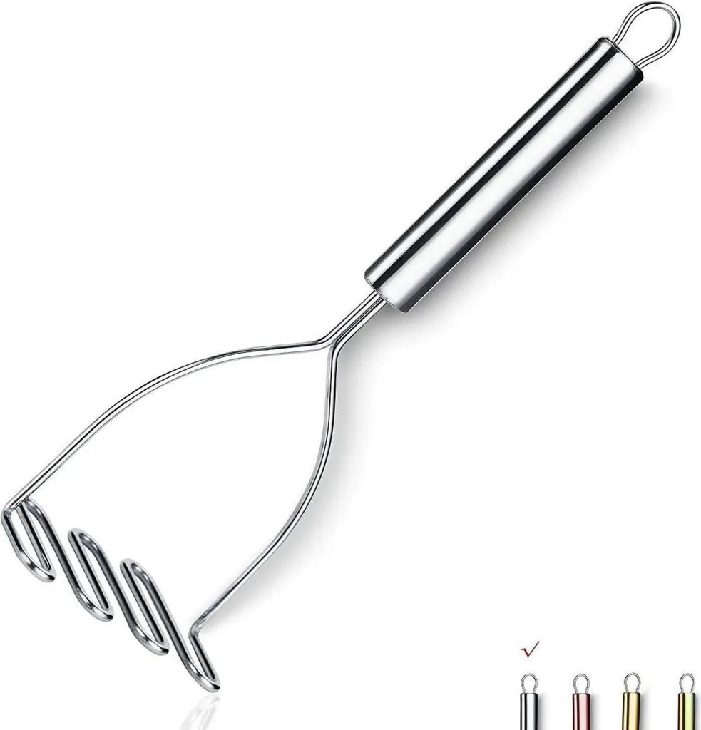 Schiacciapatate in acciaio inox, lucidatura a specchio, utensile per alimenti, lavabile in lavastoviglie