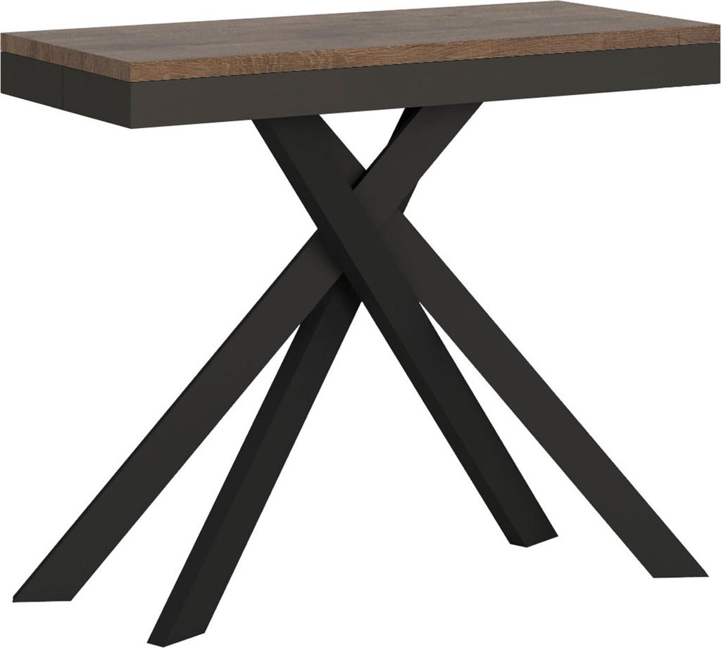 ITYHOME - Ausziehbarer Konsolentisch 90x40/300 cm Krack Evolution Nussbaum mit Eisenrahmen aus Anthrazit