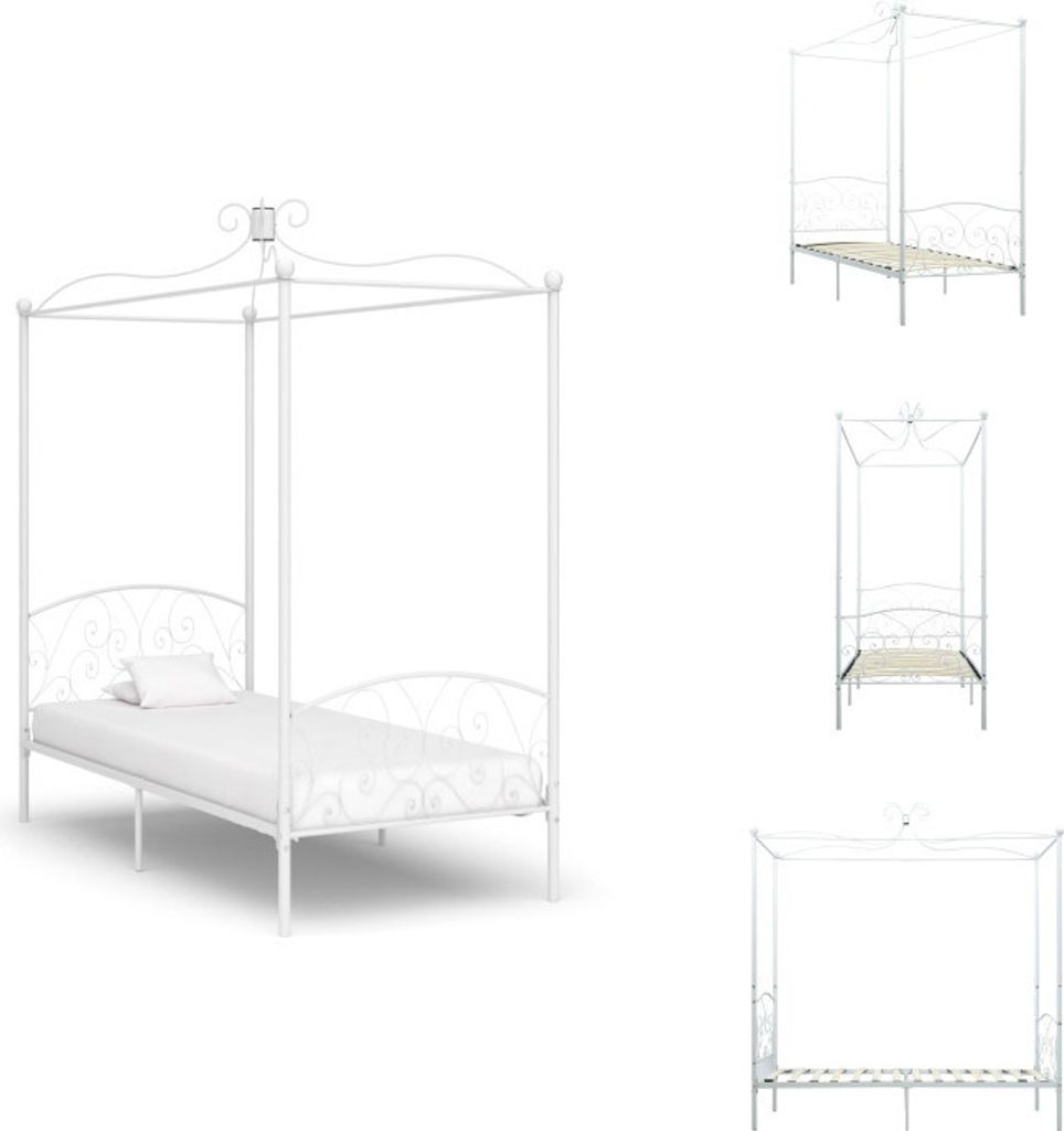 vidaXL Himmelbett-Gestell Weiß Metall 90 x 200 cm - Betten & Bettgestelle