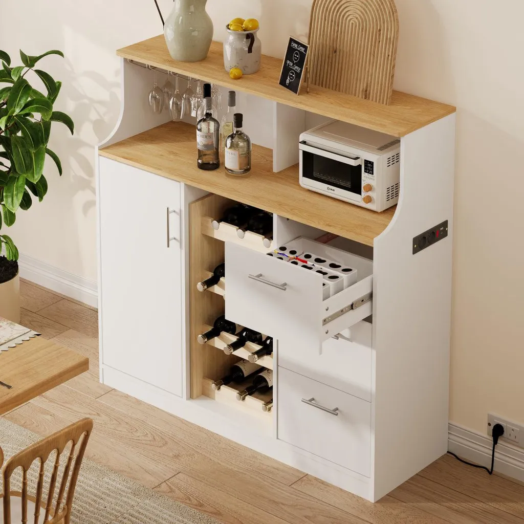 Buffet de Bar Gain de Place avec Rangements et Éclairage LED Intégré