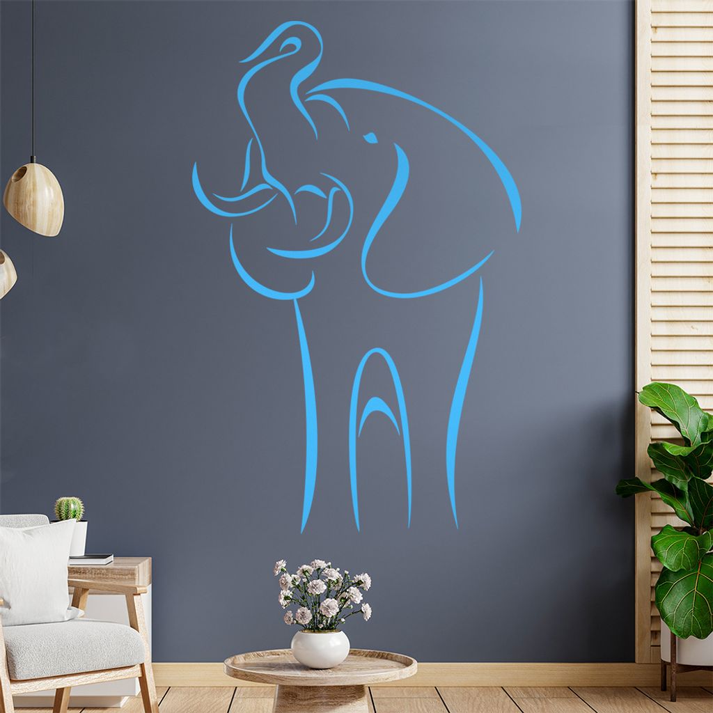Elefant Linien Wandtattoo in 6 Größen - Wandaufkleber Wall Sticker - Dekoration, Küche, Wohnzimmer, Schlafzimmer, Badezimmer