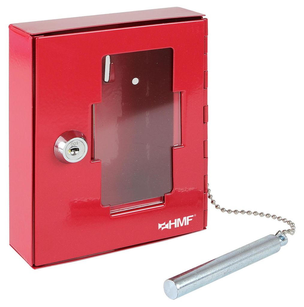 Notschlüsselkasten mit einem Glasbruchhammer von HMF in Rot