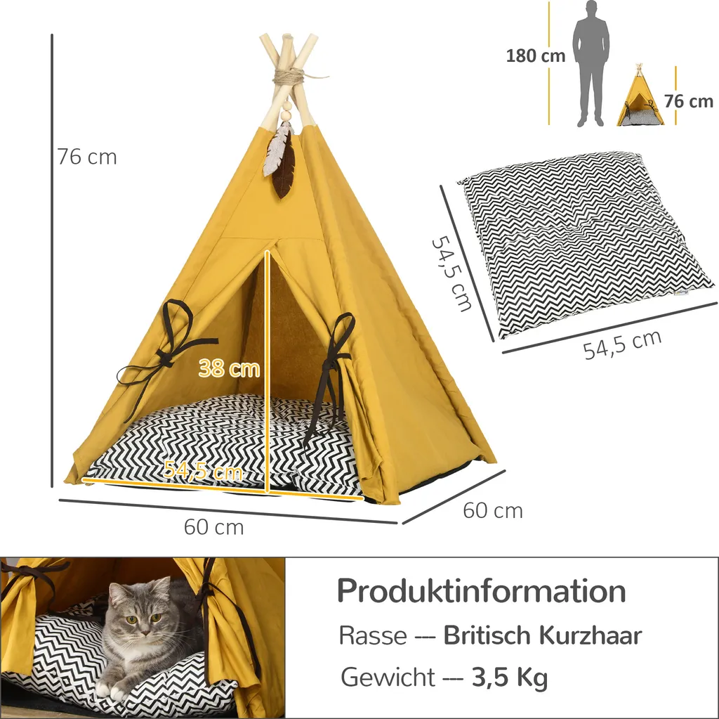 Tenda PawHut Gialla per Gatti < 5kg | Riduzione Stress e Massimo Comfort - 3