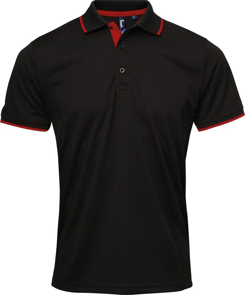 Premier Herren Kontrast Coolchecker Polo Shirt RW5520 (L) (Schwarz/Rot)