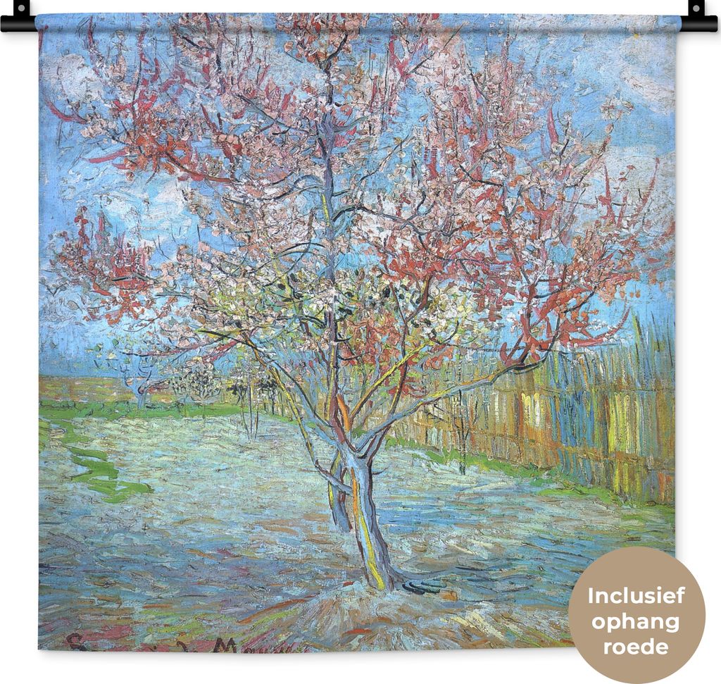 MuchoWow Wandteppich Wandbehang Der rosa Pfirsichbaum - Vincent van Gogh 60x60 cm Tapisserie Dekoration Wandtuch - Dekorationen - Wand Decke