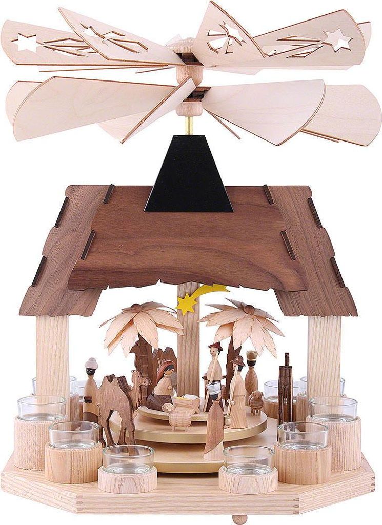 1-stöckige Pyramide Christi Geburt mit zwei gegenläufigen Flügelrädern (41cm) von Drechslerei Kuhnert
