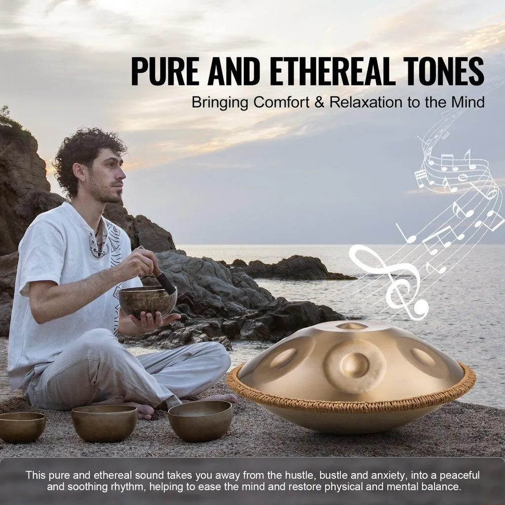 Tambour à Main Handpan 9 Notes Instrument de Percussion Acier 22 Pouces