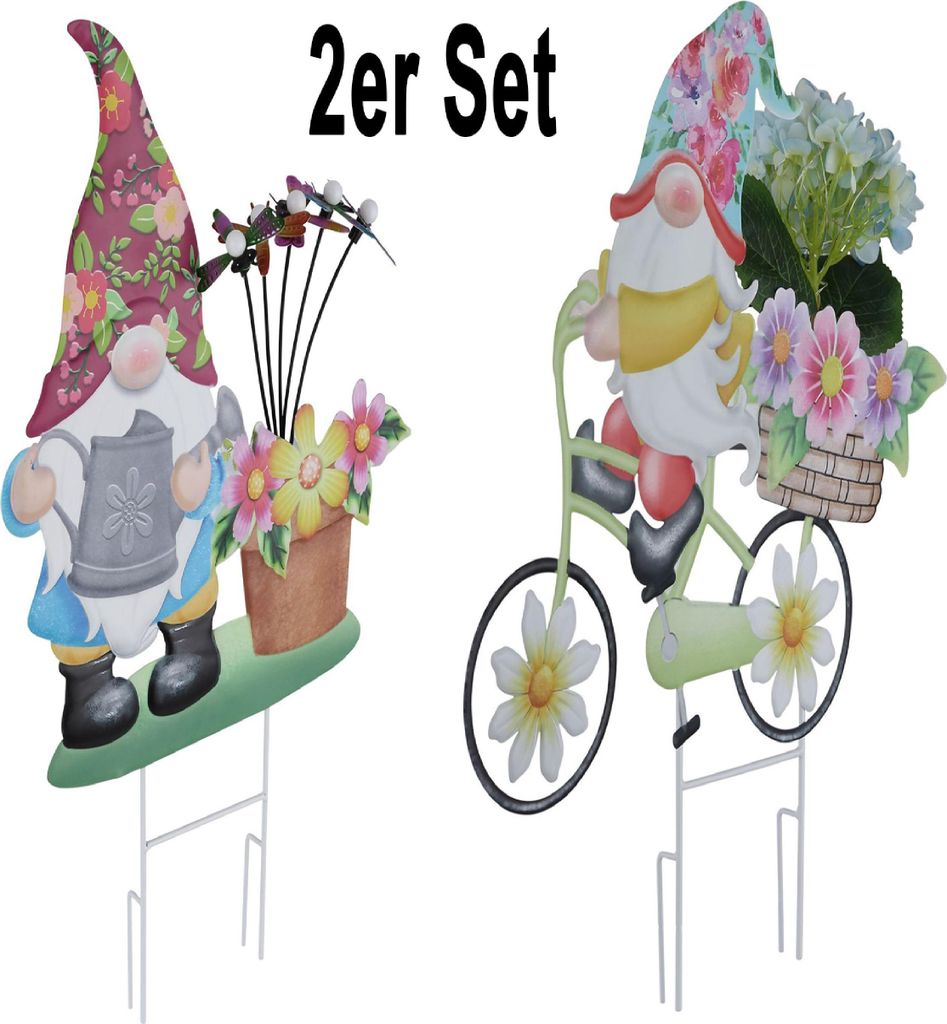 Solarleuchte Garten Gartenzwerg Lustig 2er Set Solarlampe Außenlampe Solar