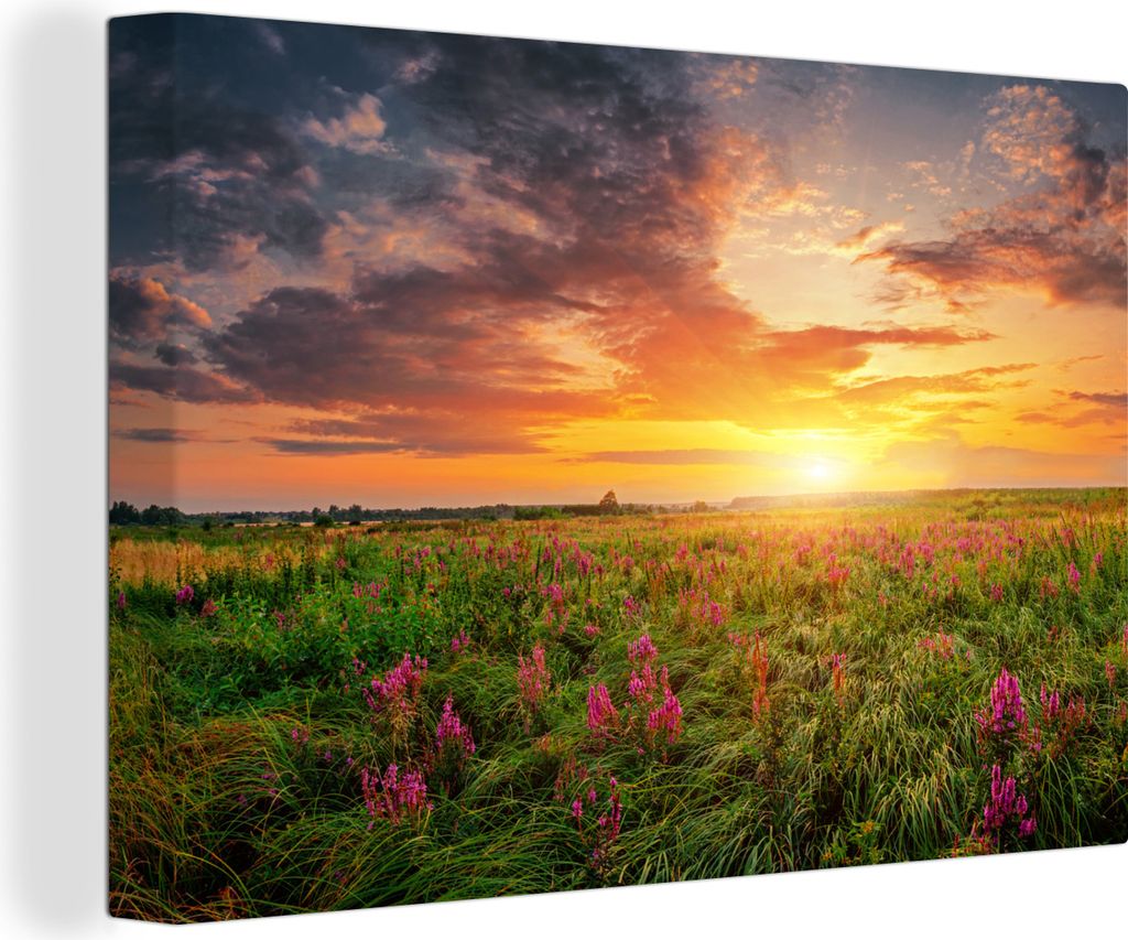 OneMillionCanvasses - Leinwandbilder - 150x100 cm, Blumen - Sonnenuntergang - Frühling, Wandbilder Kunstdruck Wanddekoration