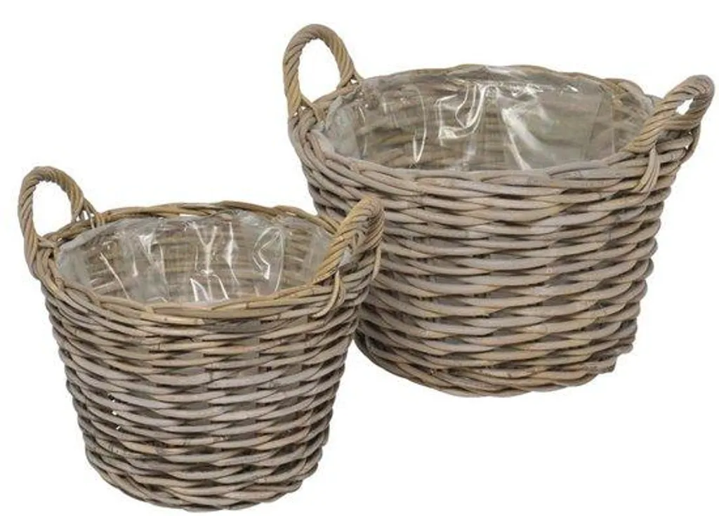 Cache-pot en rotin tressé coloris naturel pour salon et terrasse, 2 pcs