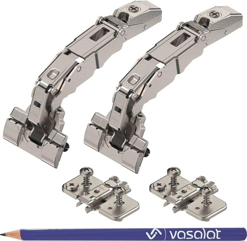 Blum Weitwinkelscharniere Clip Top Blumotion - 2x Weitwinkel Scharniere 155 Grad, gerade mit Feder, mit Inserta und 2x Grundplatten