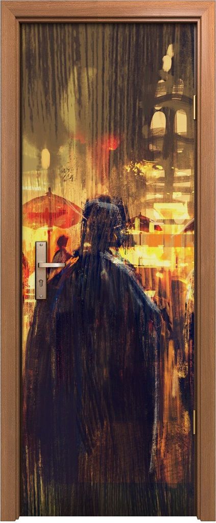 Türposter 70x200 cm Türaufkleber Türtapete Türfolie Klebefolie Menschenmenge mit Regenschirmen Nacht