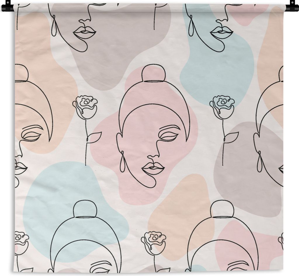 MuchoWow Wandteppich Wandbehang Frau - Blumen - Strichzeichnung - Pastell - Muster 60x60 cm Tapisserie Dekoration Wandtuch - Dekorationen - Wand ...