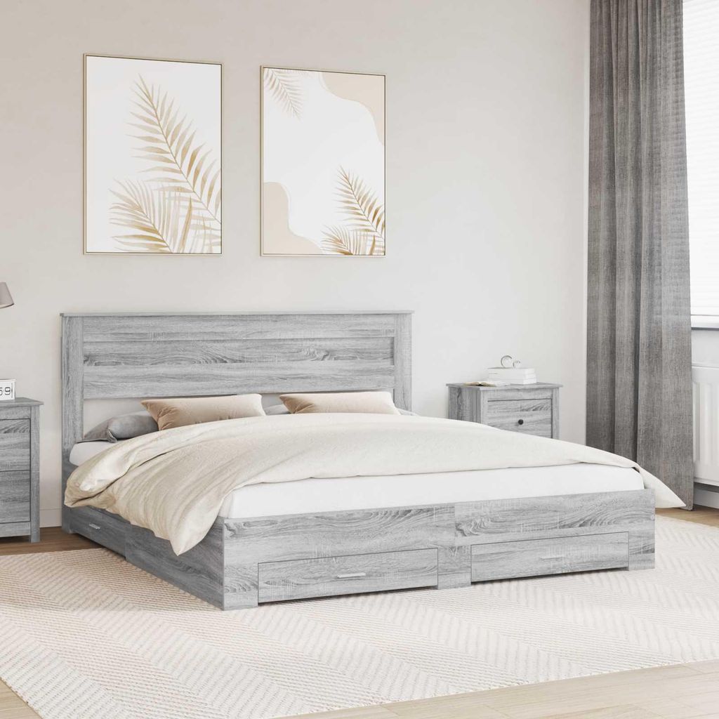 Maison Exclusive - Bettrahmen Graues Sonoma 200 x 200 cm Holzwerkstoff