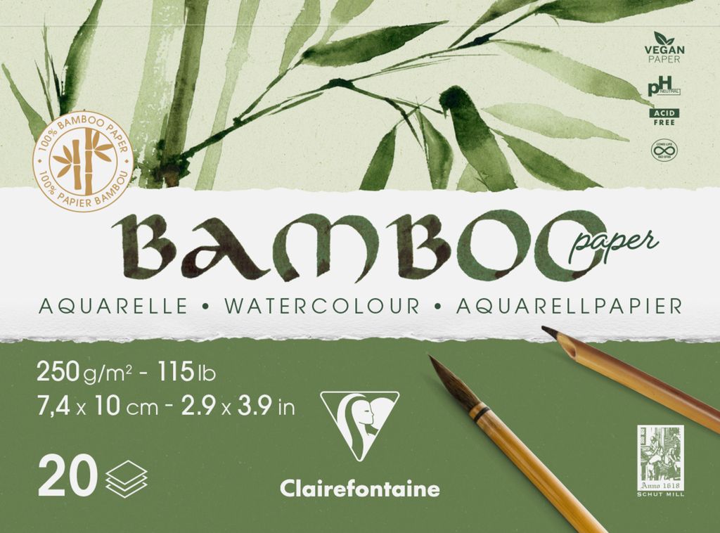 Clairefontaine 2x 1-seitig geleimter Block 20 Blatt Bambuspapier A7 250g 975910C