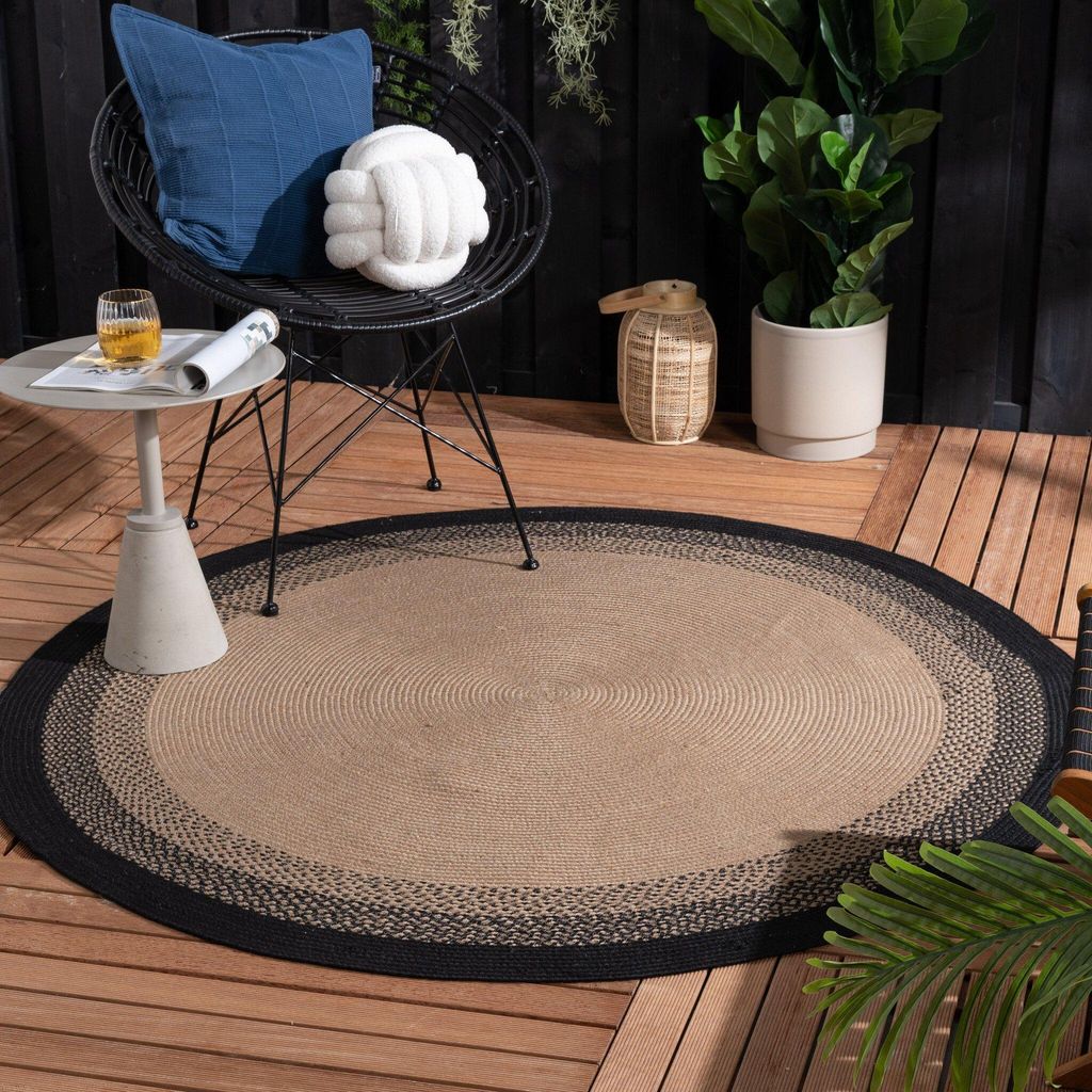 Outdoor Teppich Rund - Florence Schwarz - Ø 80 cm - Wohnzimmer, Esszimmer, Balkon, Garten, Terrasse - FRAAI | Home & Living - Boho, Modern
