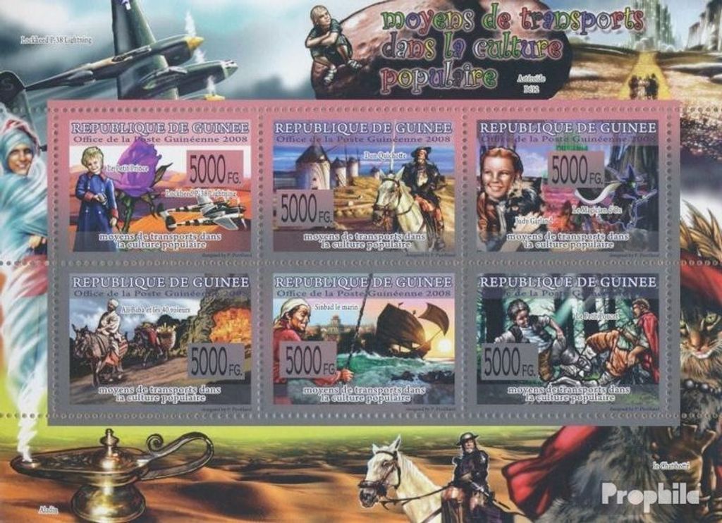 Briefmarken Guinea 2008 Mi 5761-5766 Kleinbogen (kompl. Ausgabe) postfrisch Pop-Kultur (Flugzeuge, Tiere, Schiffe)