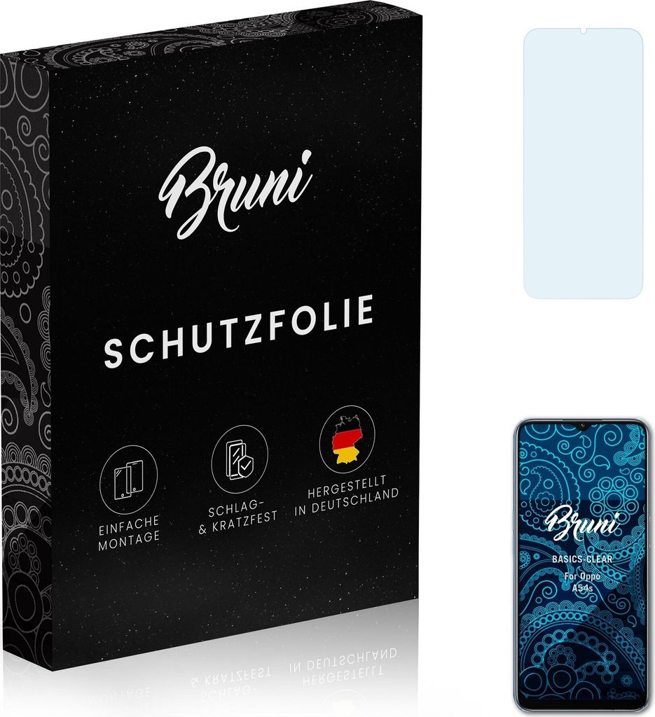 Bruni Basics-Clear 2x Schutzfolie kompatibel mit Oppo A54s Folie