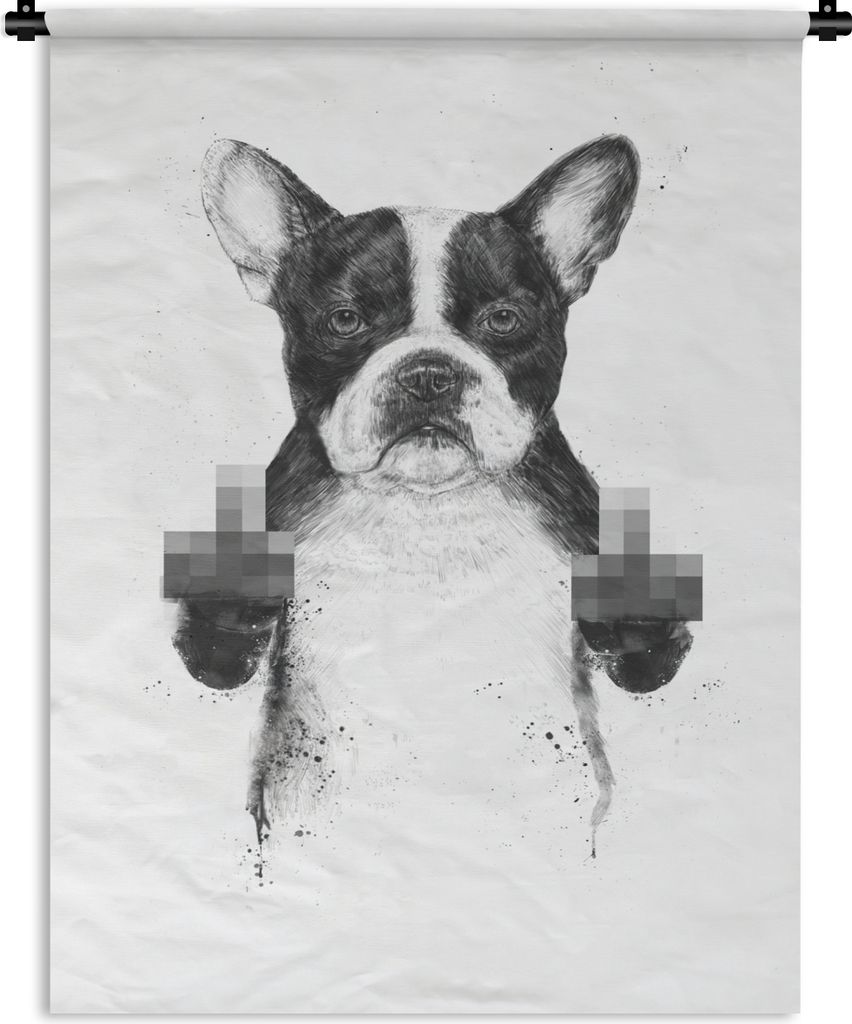MuchoWow Wandteppich Wandbehang Hund - Tier - Finger - Weiß 150x200 cm Tapisserie Dekoration Wandtuch - Wandaufhängung - Moderner