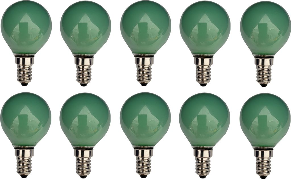 10x Glühlampe Glühbirne Kugel E14 25W 25 Watt Farbe Grün matt