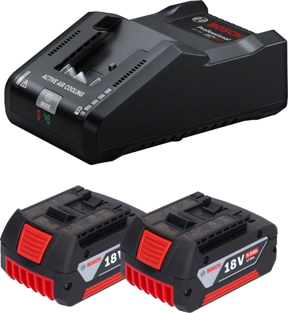 Bosch Starter Set 2x GBA 18 V / 5 Ah / 5000 mAh Li-Ion Akku ( 2x 1600A002U5 ) + GAL 18V-160 Professional Ladegerät ( 1600A02T5G )