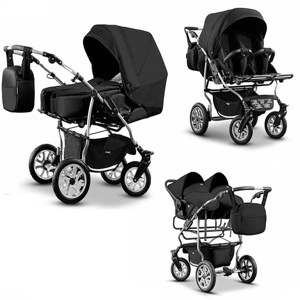 Zwillingskinderwagen 4 in 1 City Twin inkl. Autositze - 15 Teile - in 19 Farben