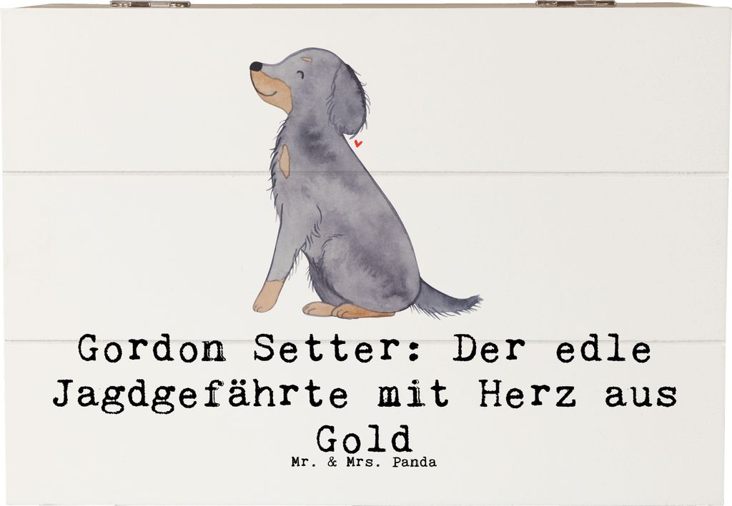 Mr. & Mrs. Panda Kiste Gordon Setter 22 x 15 cm - Weiß - Geschenk, Hunderassen, Hunderasse, Beschreibung, Schatzkiste, loyal, Holzbox, Charakter, ...
