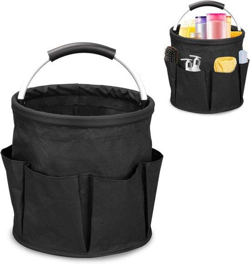 Portable 17 Liter Reinigungskorb mit 6 Fächern und Griff, tragbar, ideal für Camping, Gartenarbeit, Badkamer, schwarz