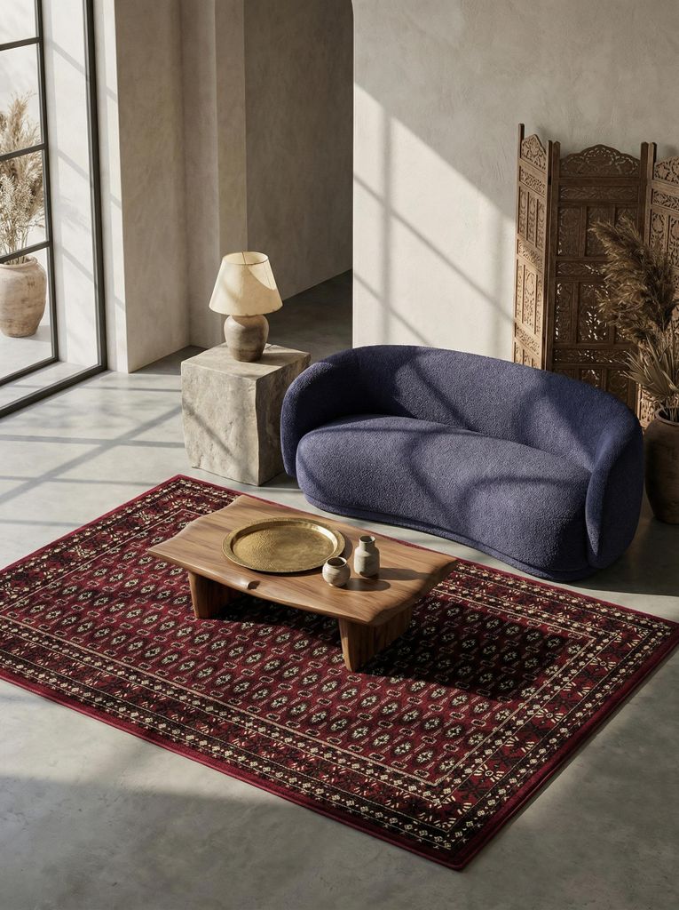Wohnzimmerteppich Orient-Muster Modern Waschbar Strapazierfähig | Rot 120x170 cm Schlafzimmer Fußbodenheizung geeignet | TANNHEIM – Kadima Design