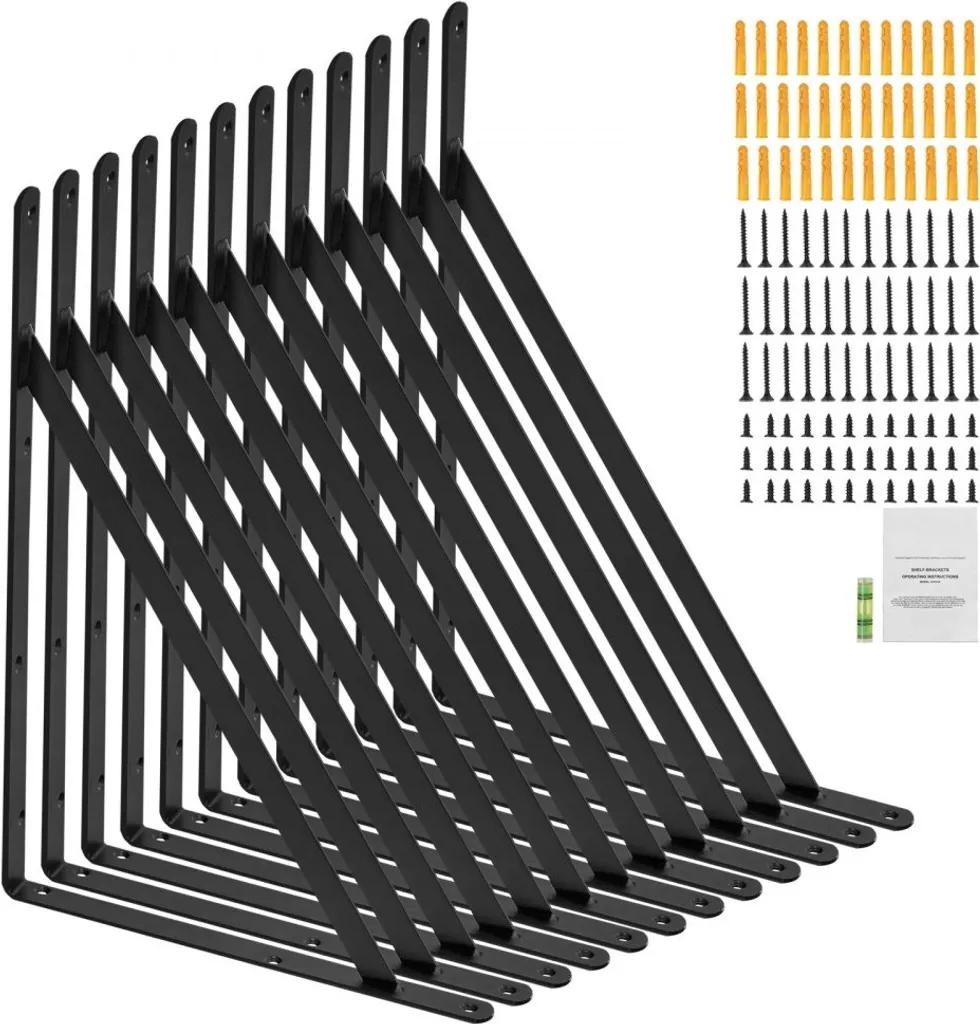 Équerre étagère murale industrielle en acier noir mat 460mm lot de 12