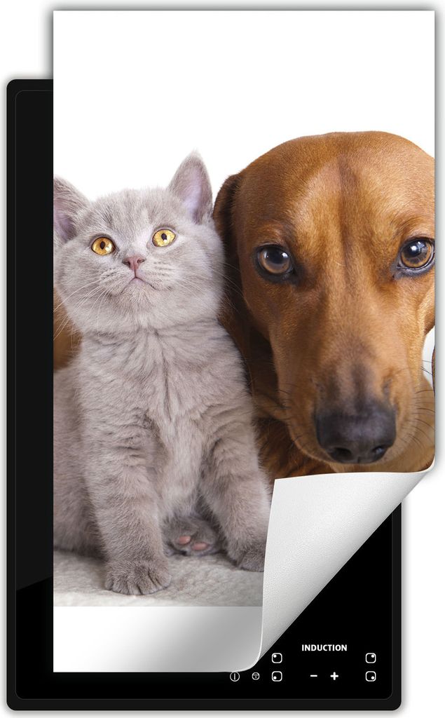 DarHaus Herdabdeckplatte 1 teilig 30x52 cm Anti Rutsch Matte Aufrollbar, Katze und Hund